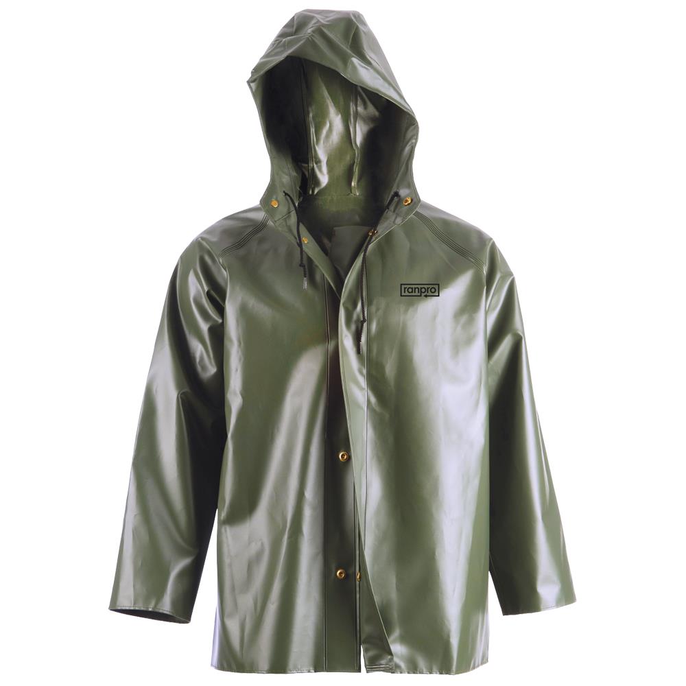 Canadian Waterproof Hooded Rain Jackets - PVC Coated Polyester - Olive Green