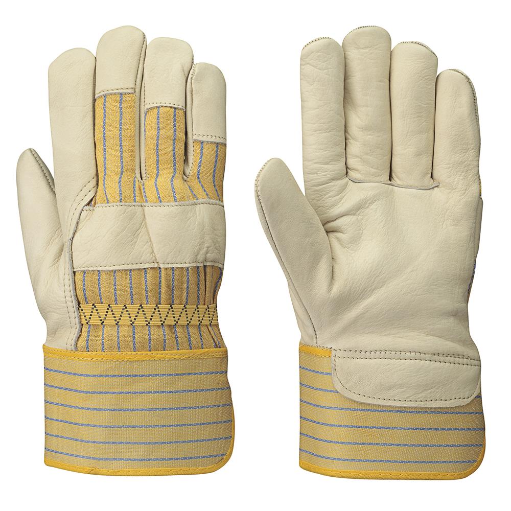 Fitter's Cowgrain Gloves - 1-Piece Palm - Out. Elastic - Unlined - Yellow Stripe Back
