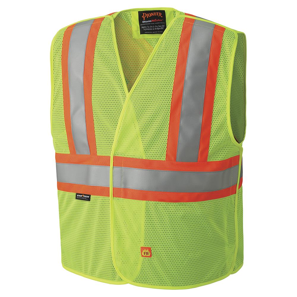FR Hi-Viz Safety Tear-Away Vests - Poly Mesh - HV Yellow/Green