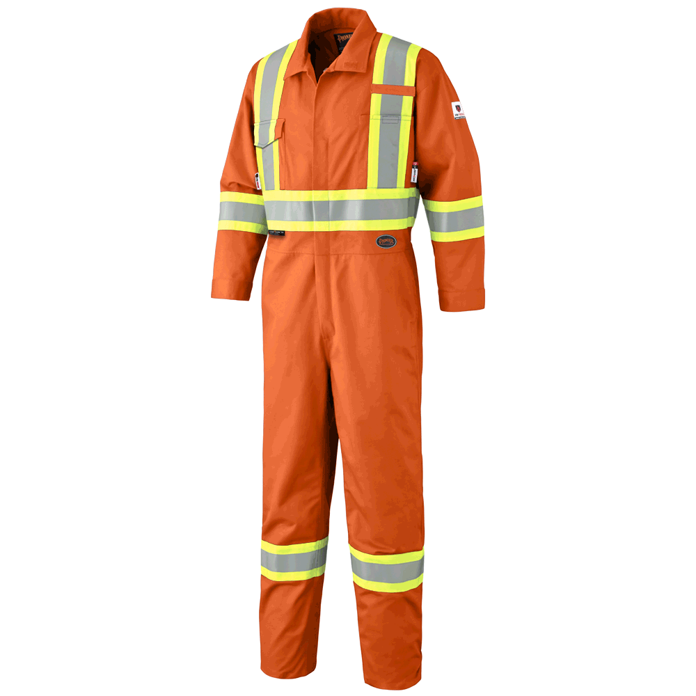 FR-Tech® 88/12 Flame Resistant/Arc Rated 7 oz Hi-Viz Safety Coveralls with Leg Zippers - Hi-Viz Orange