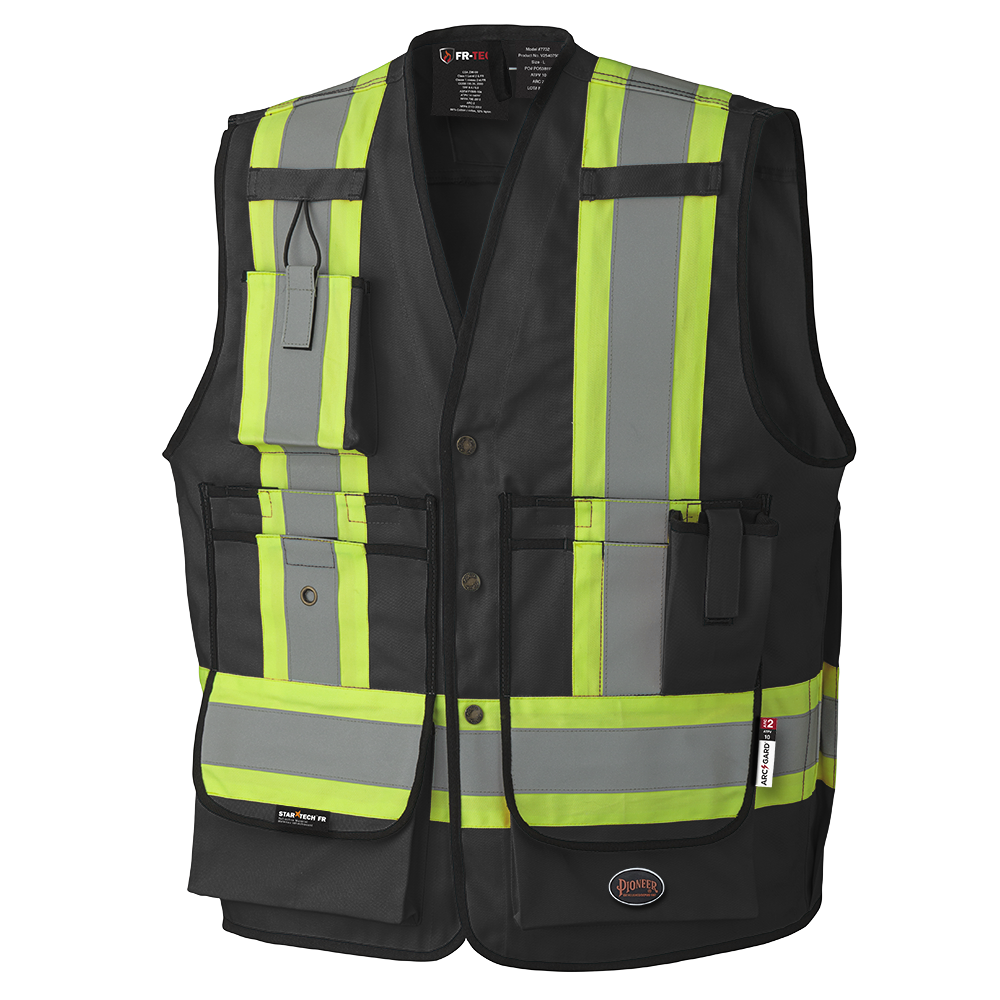 FR-Tech® FR/Arc Rated Surveyor's Safety Vests - 88/12 Cotton/Nylon - Black