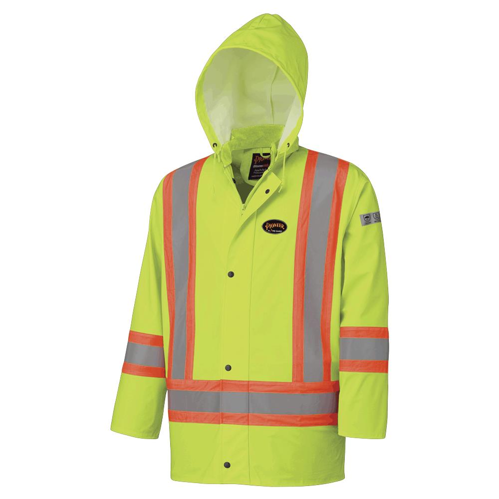 FR Waterproof Hi-Viz Safety Jackets - PU Stretch - Detachable Hood - HV Ylw/Grn