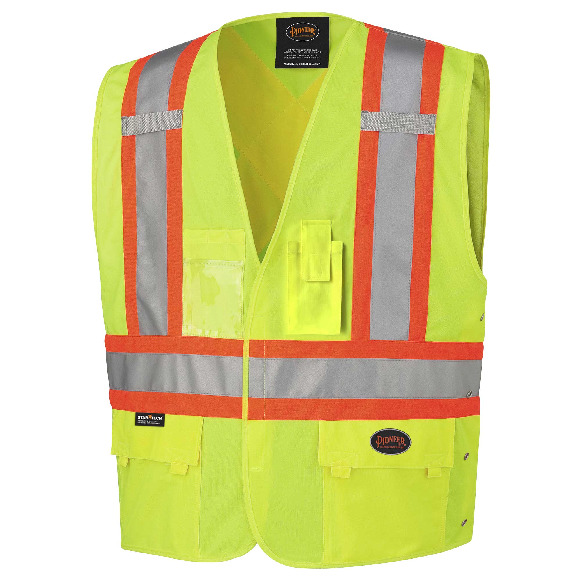 Hi-Vis Safety Vests - Tricot Polyester Interlock - Adjustable Sides - Pioneer
