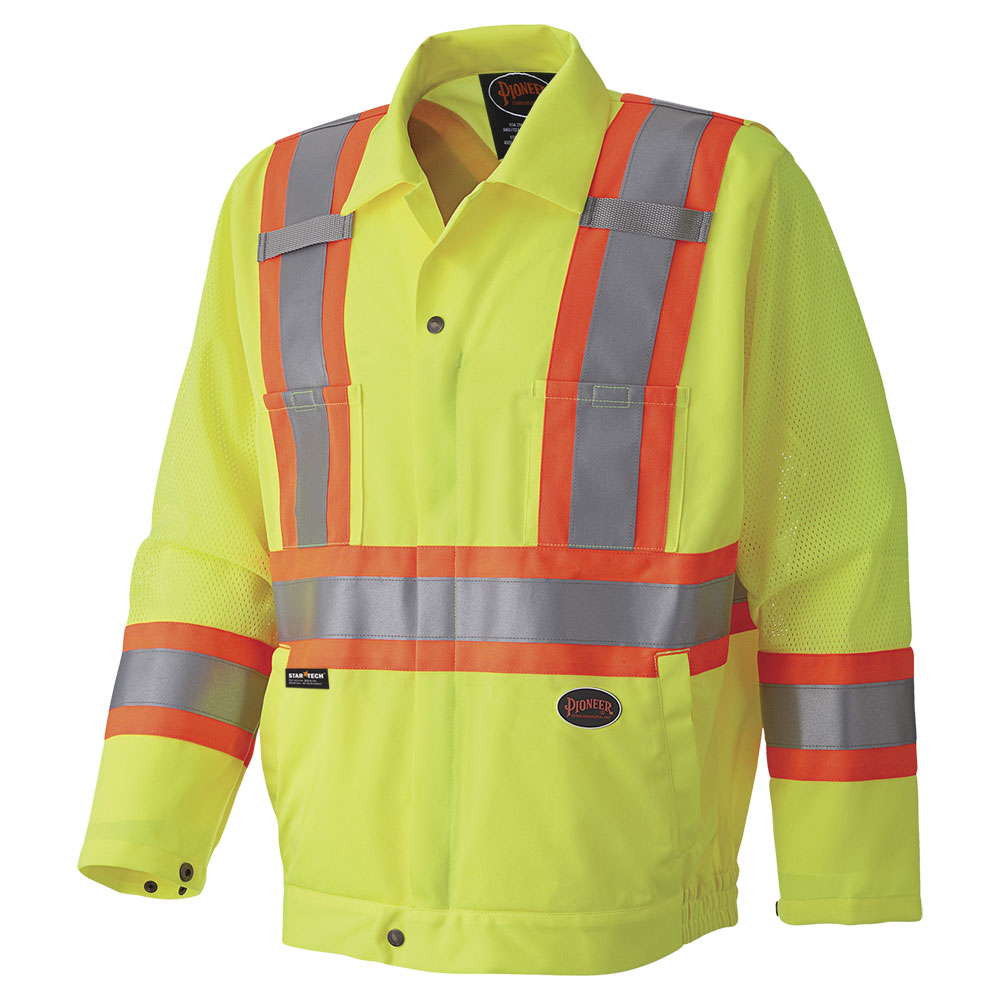 Hi-Vis Traffic Safety Jackets - Poly Knit - Mesh Arm Panels - Pioneer