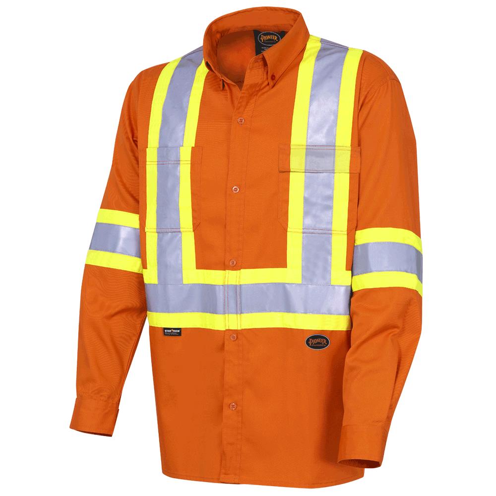 Hi-Viz Cotton Long-Sleeved Safety Shirt - Ultra-Cool - Cotton Twill - Orange