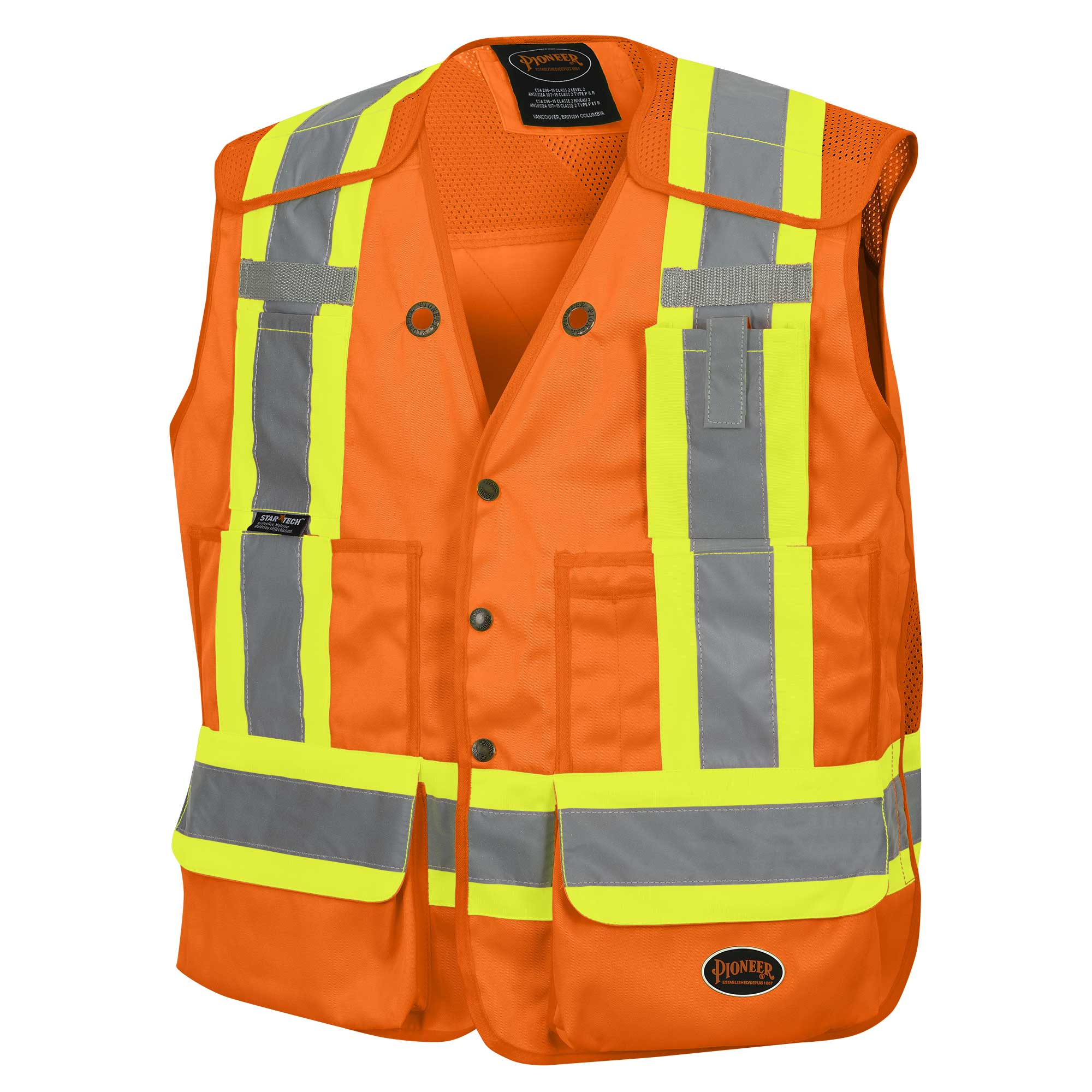 Hi-Viz Drop Shoulder Tear-Away Surveyor's Safety Vests - Poly/Cotton - HV Orange