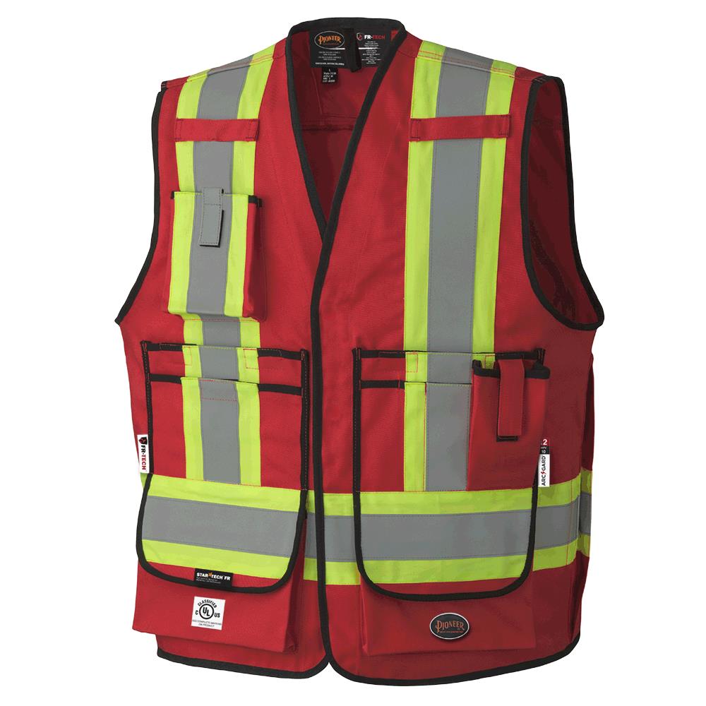 Hi-Viz FR-Tech® 88/12 FR/Arc Rated Surveyor's Safety Vests 7oz - Red