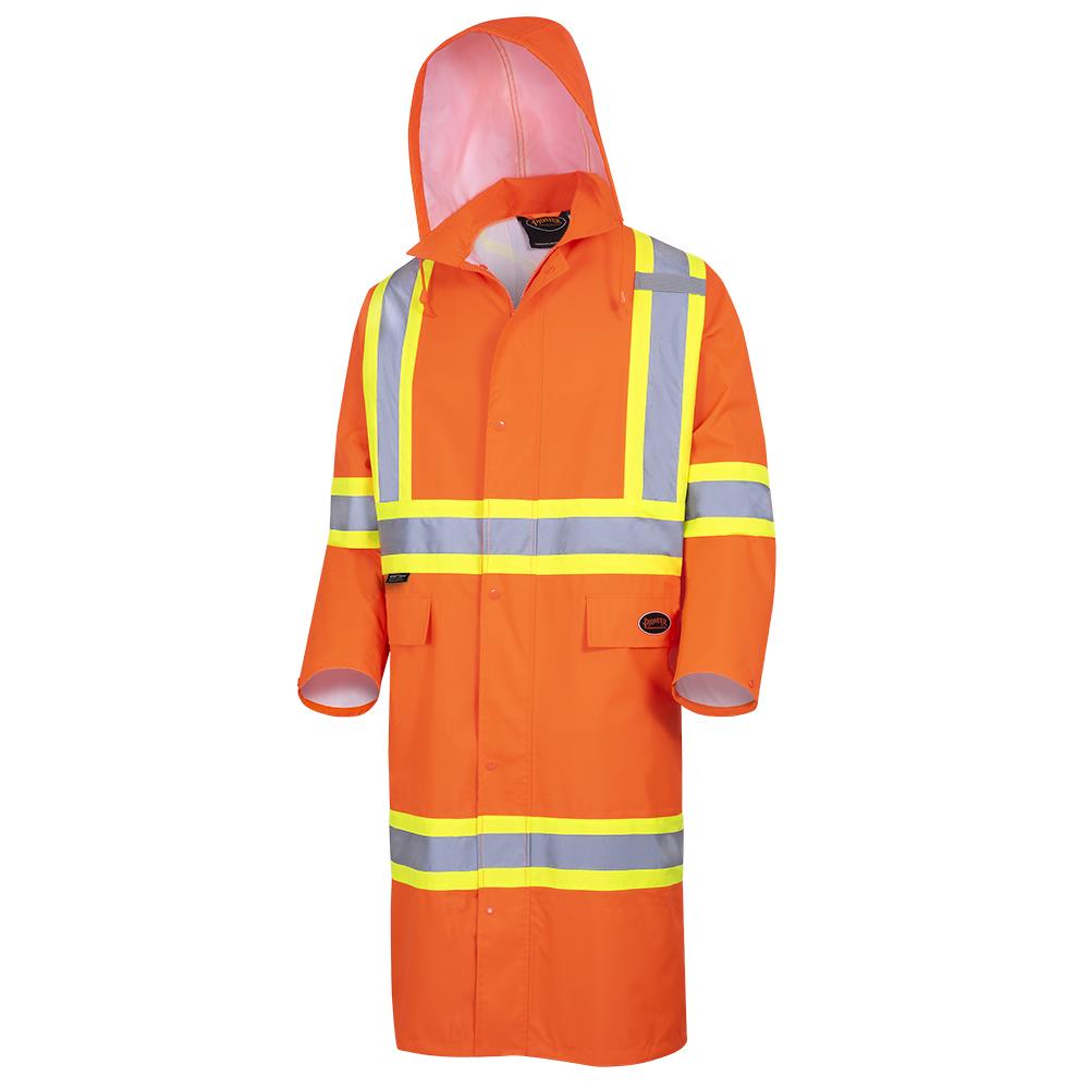 Hi-Viz Orange "The Rock" 300D Oxford Polyester Long Coat with PU Coating - 2XL