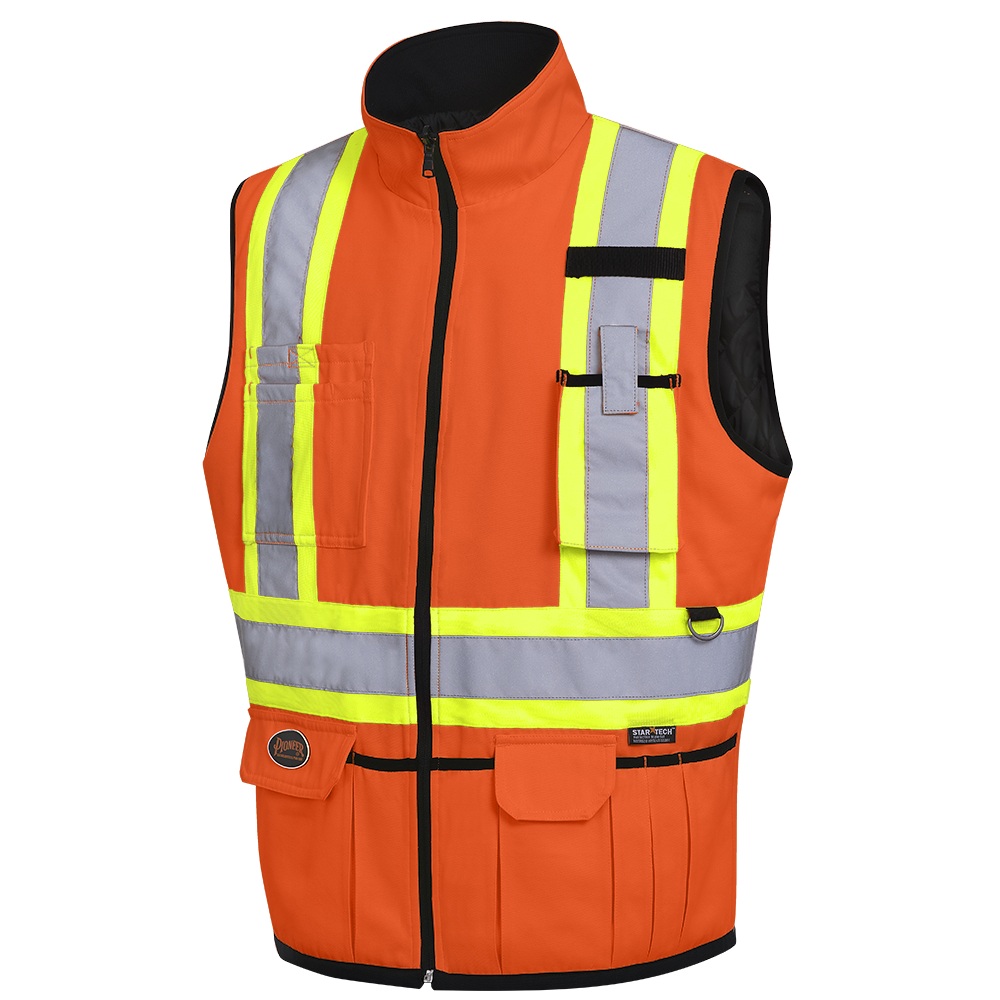 Hi-Viz Reversible Insulated Safety Vest - Poly/Cotton - HV Orange