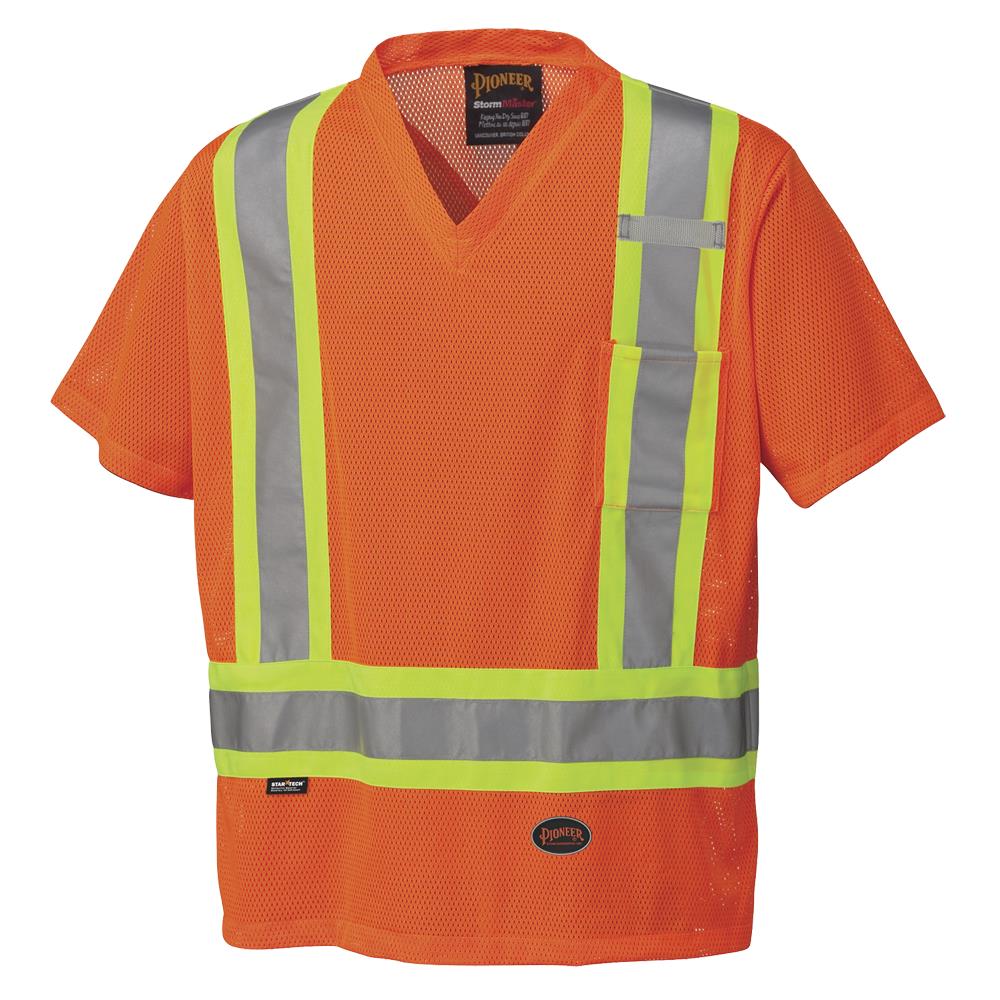Hi-Viz Safety T-Shirts - Poly Mesh - Chest Pocket - Orange
