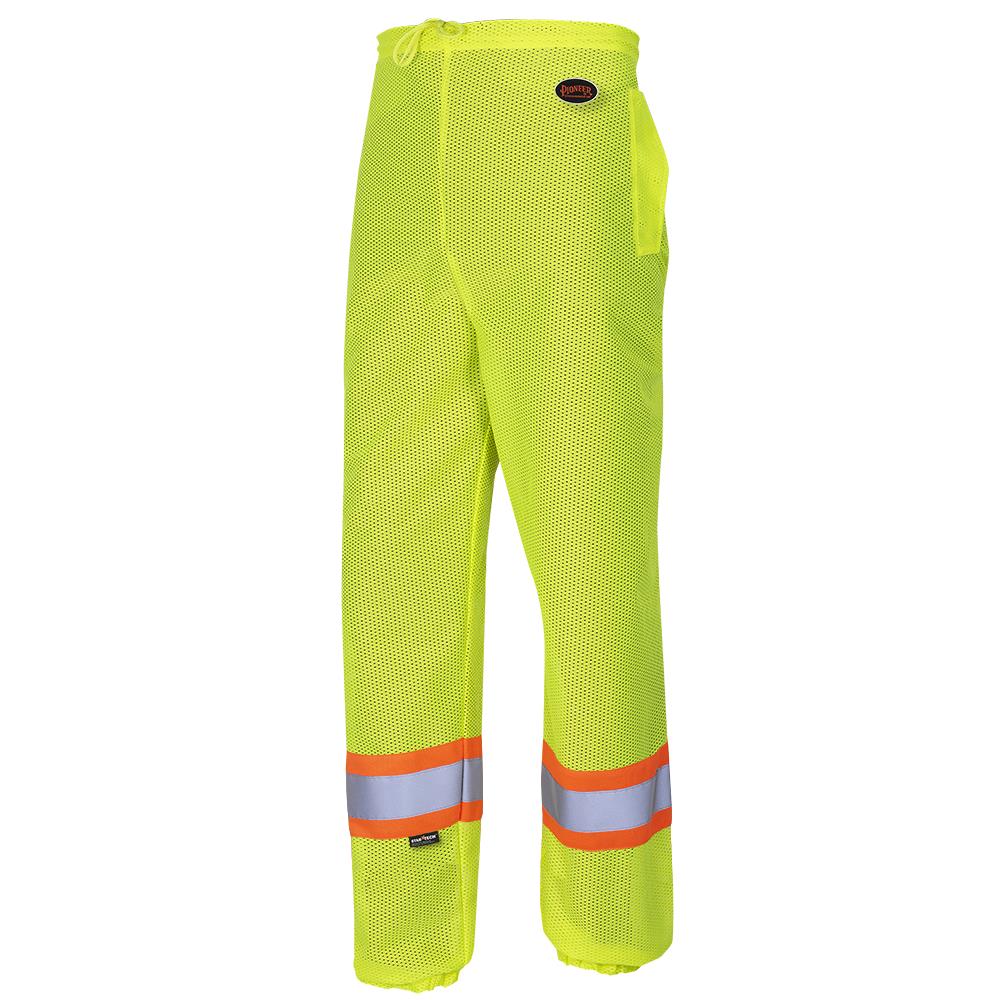 Hi-Viz Traffic Safety Pants - Poly Mesh - Mesh Leg Panels - Yellow/Green