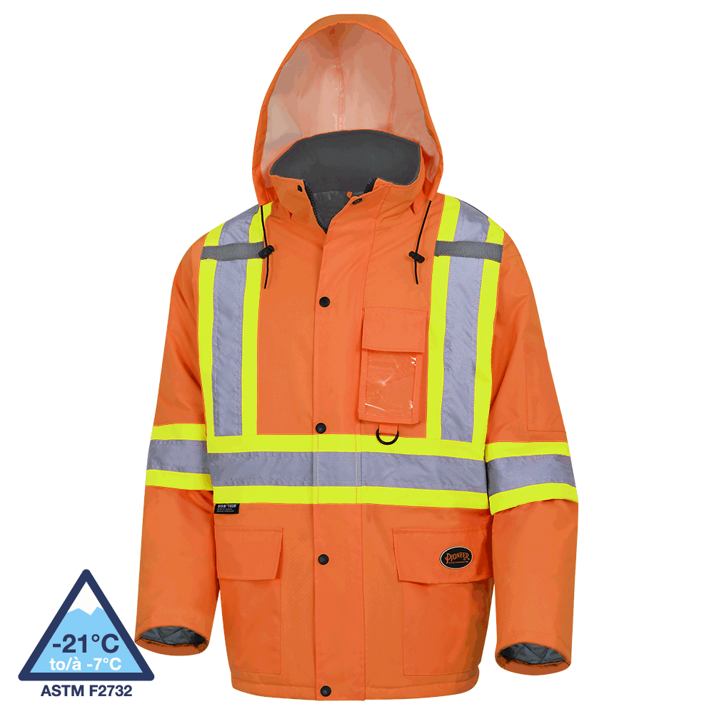Hi-Viz Waterproof Quilted Safety Parkas - 300D PU Coated Oxford Poly - HV Orange