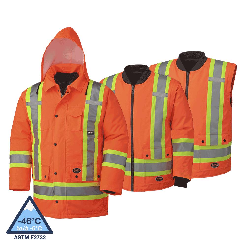 Hi-Viz Wtpf 7-in-1 Sfty Parkas - 300D PU Coated Ox. Poly - Det. Hood - No BB