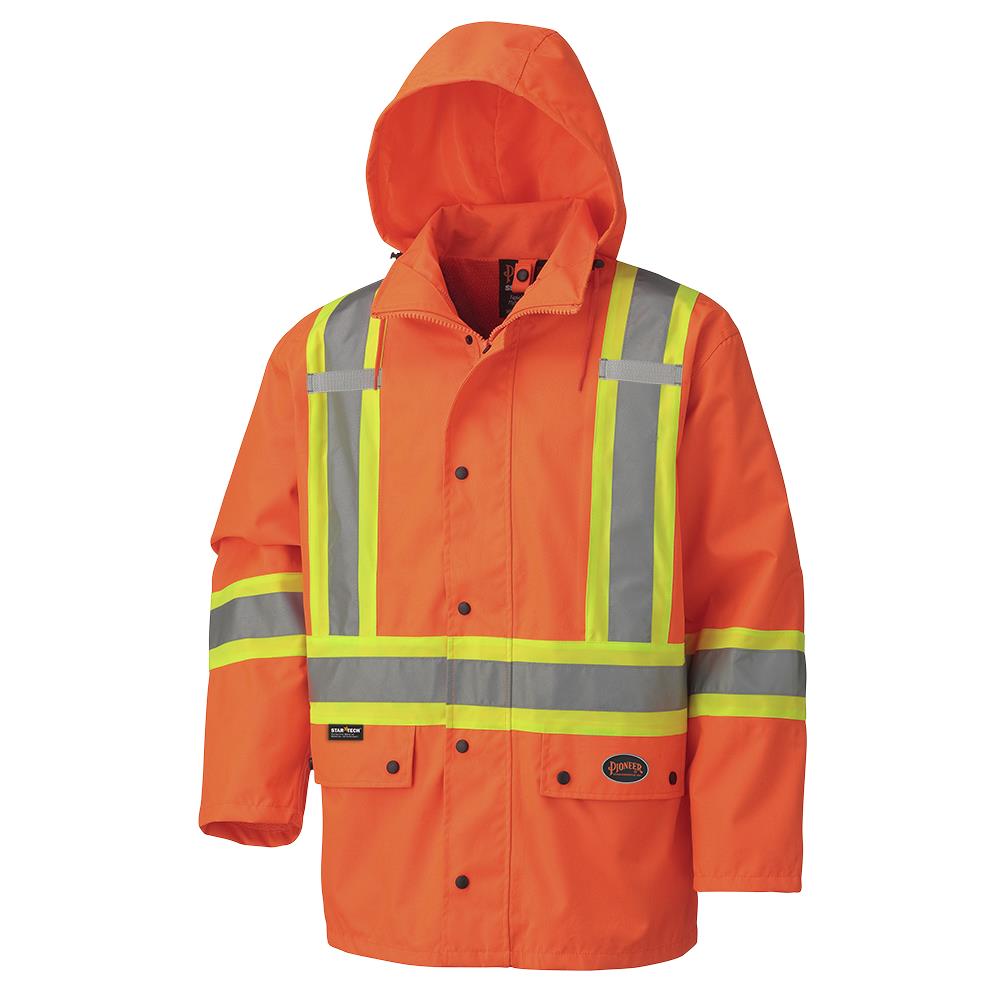Hi-Viz Wtpf Sfty Jackets - 450D Ox. Poly with PU Backing - Det. Hood - HV Orange