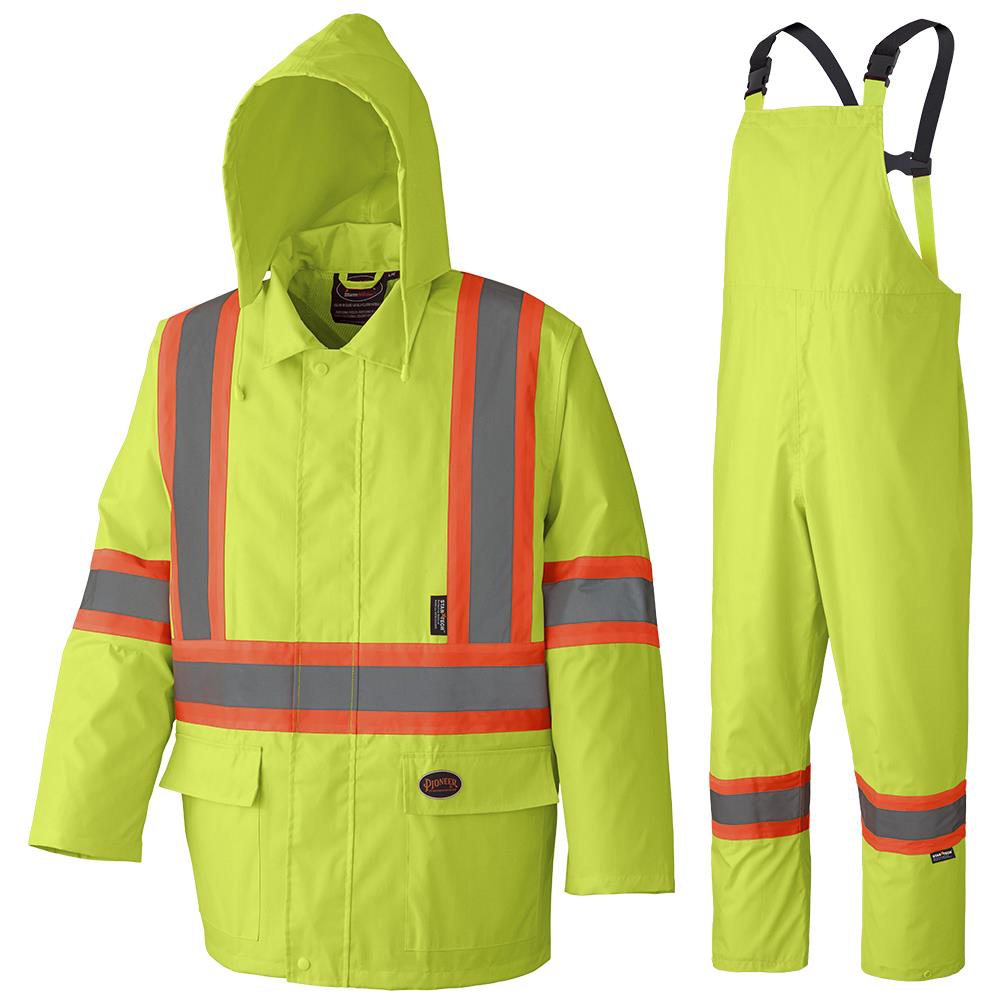Hi-Viz Wtprf Sfty Rainsuits - 210D Ox. Poly with PVC Backing - Bag - HV Ylw/Grn