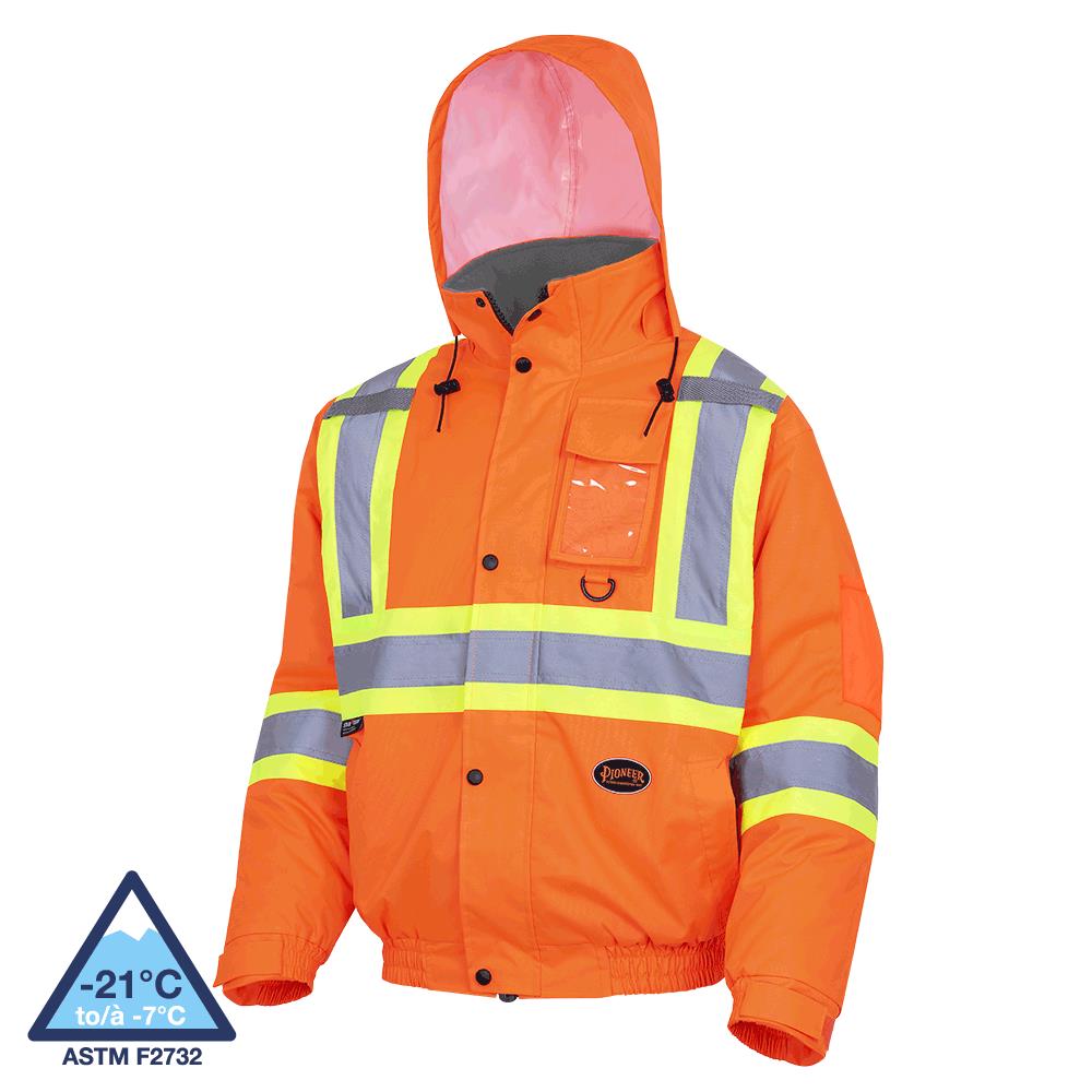 Hi-Viz Wtprf Winter Quilted Safety Bombers - 300D PU Coated Ox. Poly - HV Orange
