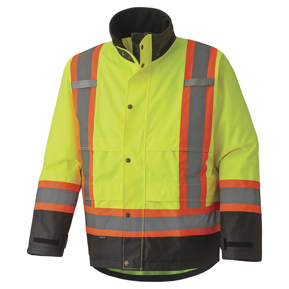 HV Wtprf Safety Jackets - 300D Ripstop PU Coated Poly - Lined - HV Yellow/Green