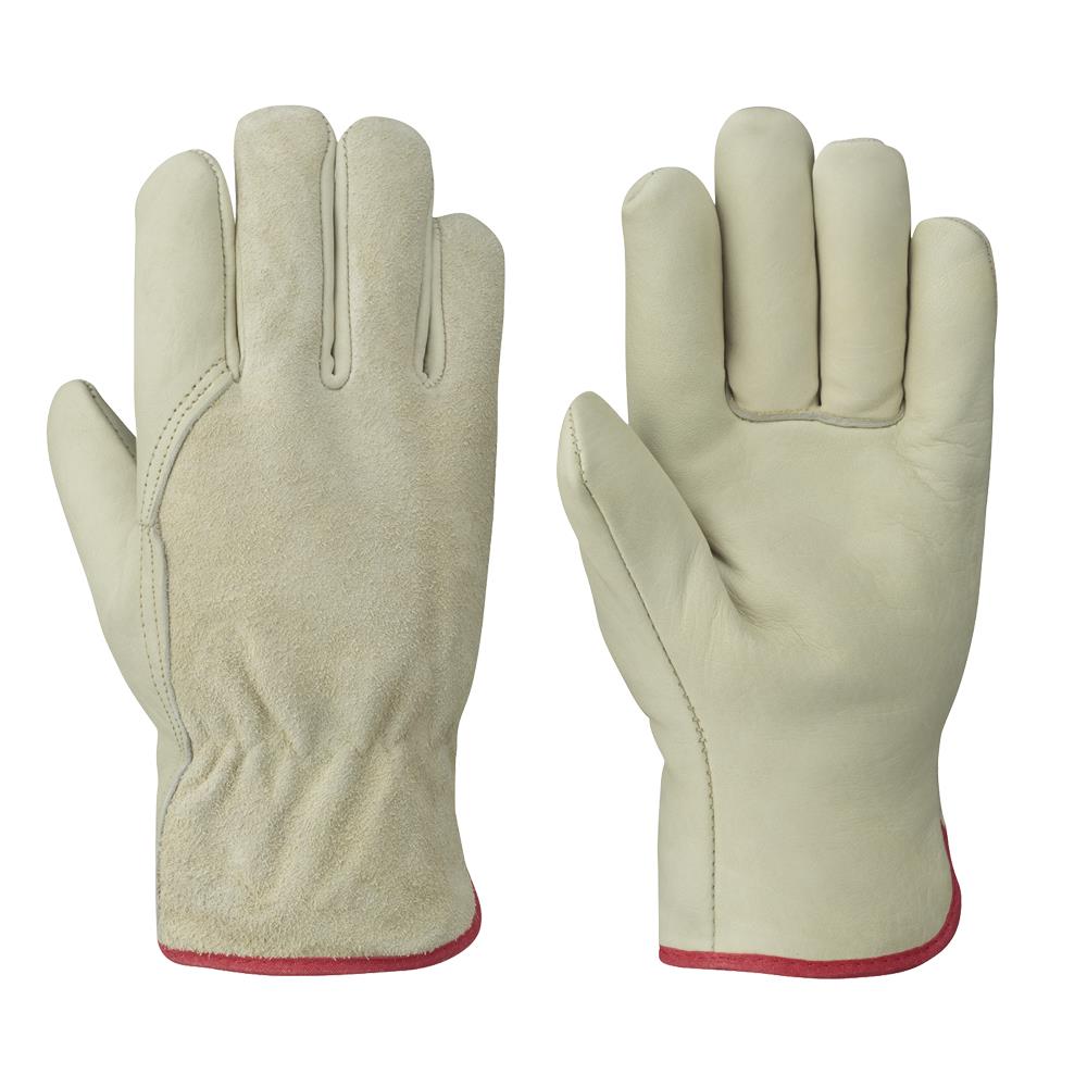Ins. Fitter's Cowgrain Gloves - 1-Piece Palm - Out. Elastic - Foam Lined - Beige